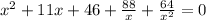 x^2+11x+46+\frac{88}{x}+\frac{64}{x^2}=0