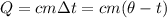 Q=cm\Delta t=cm(\theta-t)