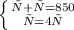 \left \{ {{х+у=850} \atop {х=4у}} \right.