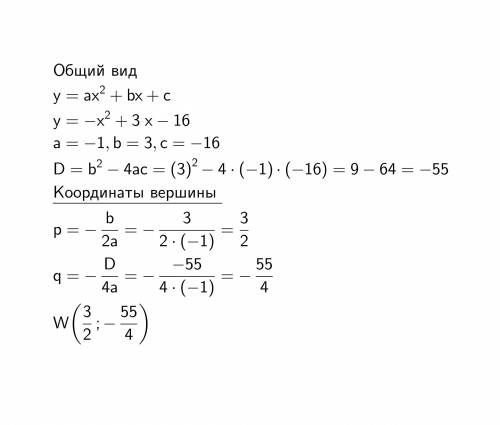 Найди координаты вершины параболы : &nbsp; y =- 1x^2 + 3x −16​