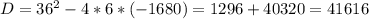 D=36^2-4*6*(-1680)=1296+40320=41616