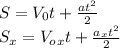 S = V_0 t + \frac{at^2}{2} \\
S_x = V_o_xt + \frac{a_xt^2}{2}