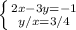 \left \{ {{2x-3y=-1} \atop {y/x=3/4}} \right. 
