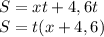 S=xt+4,6t \\
S=t(x+4,6)