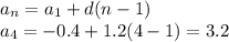 a_n=a_1+d(n-1)
\\\
a_4=-0.4+1.2(4-1)=3.2