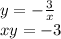 y= -\frac{3}{x} 
\\\
xy=-3