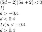 (5d-2)(5a+2)<0\\ I)\\ a-0.4\\ d<0.4\\ II)a<-0.4\\ d0.4