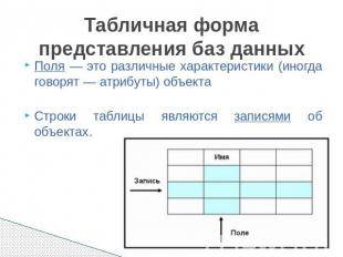 Представление признаков объектов в форме таблицы