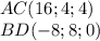 AC(16;4;4)\\
BD(-8;8;0)