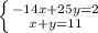 
 \left \{ {{-14x+25y=2} \atop {x+y=11}} \right. 

