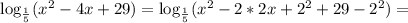\log_{\frac{1}{5}}(x^2-4x+29)=\log_{\frac{1}{5}}(x^2-2*2x+2^2+29-2^2)=