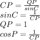 CP=\frac{QP}{sinC}\\ sinC=\frac{1}{CP}\\ QP=1\\ cosP=\frac{1}{CP}