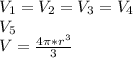 V_{1}=V_{2}=V_{3}=V_{4}\\
V_{5}\\
V=\frac{4\pi*r^3}{3}\\
