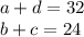 a+d=32\\
b+c=24\\
