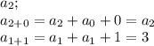 a_{2} ;\\
 a_{2+0}=a_{2}+a_{0}+0=a_{2}\\
 a_{1+1}=a_{1}+a_{1}+1=3
