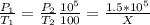 \frac{P_{1} }{T_1} = \frac{P_2}{T_2} 
\frac{10^{5}}{100}= \frac{1.5*10^{5} }{X}