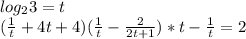 log_{2}3=t\\
(\frac{1}{t}+4t+4)(\frac{1}{t}-\frac{2}{2t+1})*t-\frac{1}{t} =2