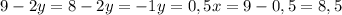 9-2y=8
 -2y=-1
 y=0,5
 x=9-0,5=8,5