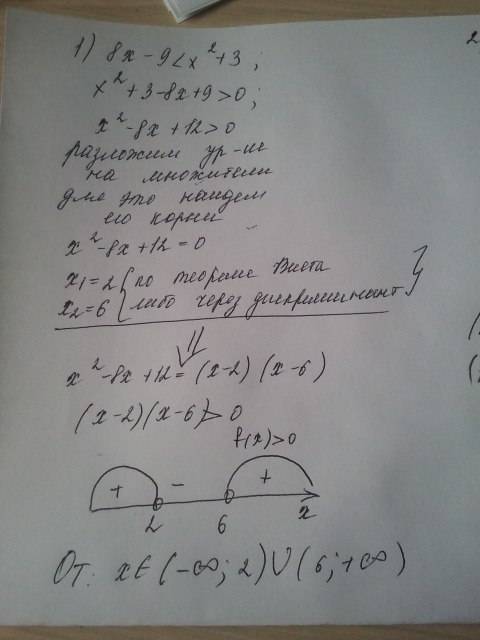 Решите неравенство методом интервала 1) 8x-9=2x^2+5x
