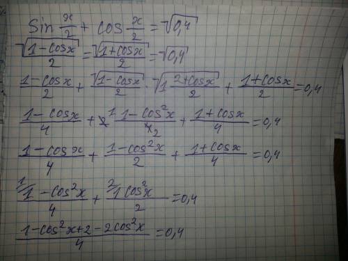Sin x/2 + cos x/2 = 0.4 под корнем если 0.4 под корнем то tg x?