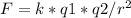 F= k* q1*q2/ r^{2}