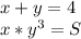 x+y=4\\
x*y^3=S