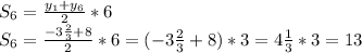 S_{6}= \frac{y_{1}+y_{6}}{2}*6 \\ 
S_{6}= \frac{-3 \frac{2}{3} +8}{2}*6 =(-3 \frac{2}{3} +8)*3=4 \frac{1}{3} *3=13\\