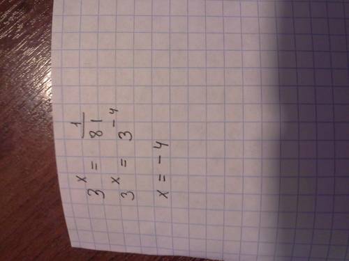 Решите показательное уравнени. 3^x=1/81