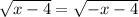 \sqrt{x-4}=\sqrt{-x-4}\\
