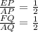 \frac{EP}{AP} = \frac{1}{2}\\
\frac{FQ}{AQ} = \frac{1}{2}