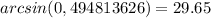 arcsin(0,494813626)=29.65
