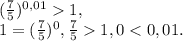 (\frac{7}{5}) ^{0,01}1, \\
1=(\frac{7}{5})^0, \frac{7}{5}1, 0