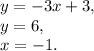 y=-3x+3, \\ y=6, \\
x=-1.