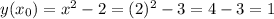y(x_0)=x^2-2=(2)^2-3=4-3=1