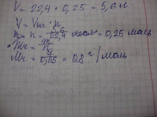Какова относительная молекулярная масса азота, если известно, что 7 грамм этого газа при н.у. занима