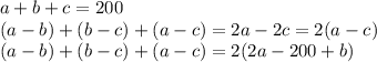 a+b+c=200\\
(a-b)+(b-c)+(a-c)=2a-2c=2(a-c)\\ 
(a-b)+(b-c)+(a-c)=2(2a-200+b)