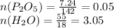 n(P_2O_5) = \frac{7.24}{142} = 0.05 \\ 
n(H_2O) = \frac{55}{18} = 3.05