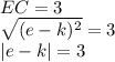 EC=3\\ \sqrt{(e-k)^2}=3\\ |e-k|=3\\ 