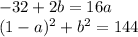 -32+2b=16a\\ (1-a)^2+b^2=144