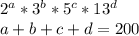 2^a*3^b*5^c*13^d\\ a+b+c+d=200\\ 