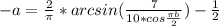-a=\frac{2}{\pi}*arcsin(\frac{7}{10*cos\frac{\pi\*b}{2}})-\frac{1}{2} \\
