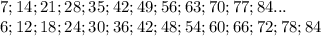 7;14;21;28;35;42;49;56;63;70;77;84...\\
6;12;18;24;30;36;42;48;54;60;66;72;78;84\\
