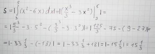 Найдите площадь фигуры, ограниченной линиями: y= x^2-6x , y=0, x=3, x=5