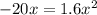 -20x=1.6x^2
