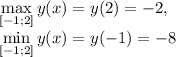 \max \limits_{[-1; 2]} y(x) = y(2) = -2, \\
\min \limits_{[-1; 2]} y(x) = y(-1) = -8