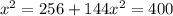 x^{2} =256+144
 x^{2} =400