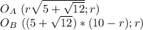 O_{A} \ (r \sqrt{5+\sqrt{12}} ; r) \\ 
 O _{B} \ ((\sqr{5+\sqrt{12 })*(10-r) ; r) 
