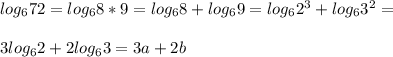 log_672=log_68*9=log_68+log_69=log_62^3+log_63^2=\\\\3log_62+2log_63=3a+2b