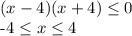 (x-4)(x+4) \leq 0

-4 \leq x \leq 4