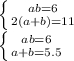 \left \{ {{ab=6} \atop {2(a+b)=11}} \right. 
\\\
 \left \{ {{ab=6} \atop {a+b=5.5}} \right.